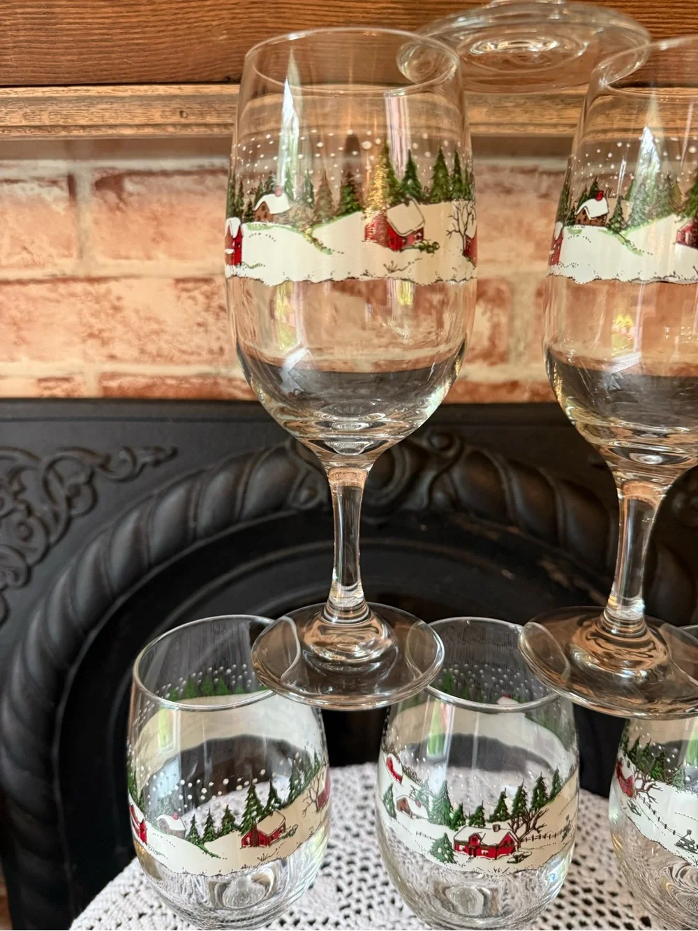 Vtg Libbey Winter Village Christmas Holiday Water Goblets 12 oz Set of 6